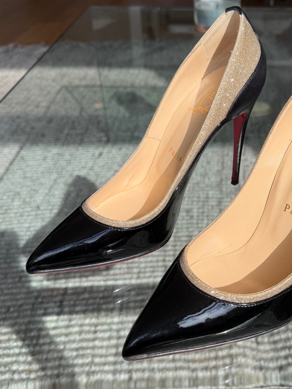 Christian Louboutin Tucsick 110 Pumps Black Patent Leather Glitter EU 38